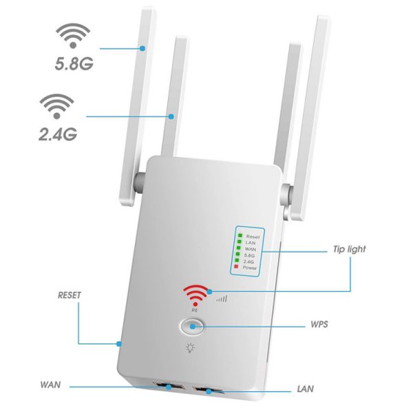 Répéteur wifi connecté d'extérieur 1200 Mb/s pour réseaux 2,4 et 5 GHz  WLR-1230